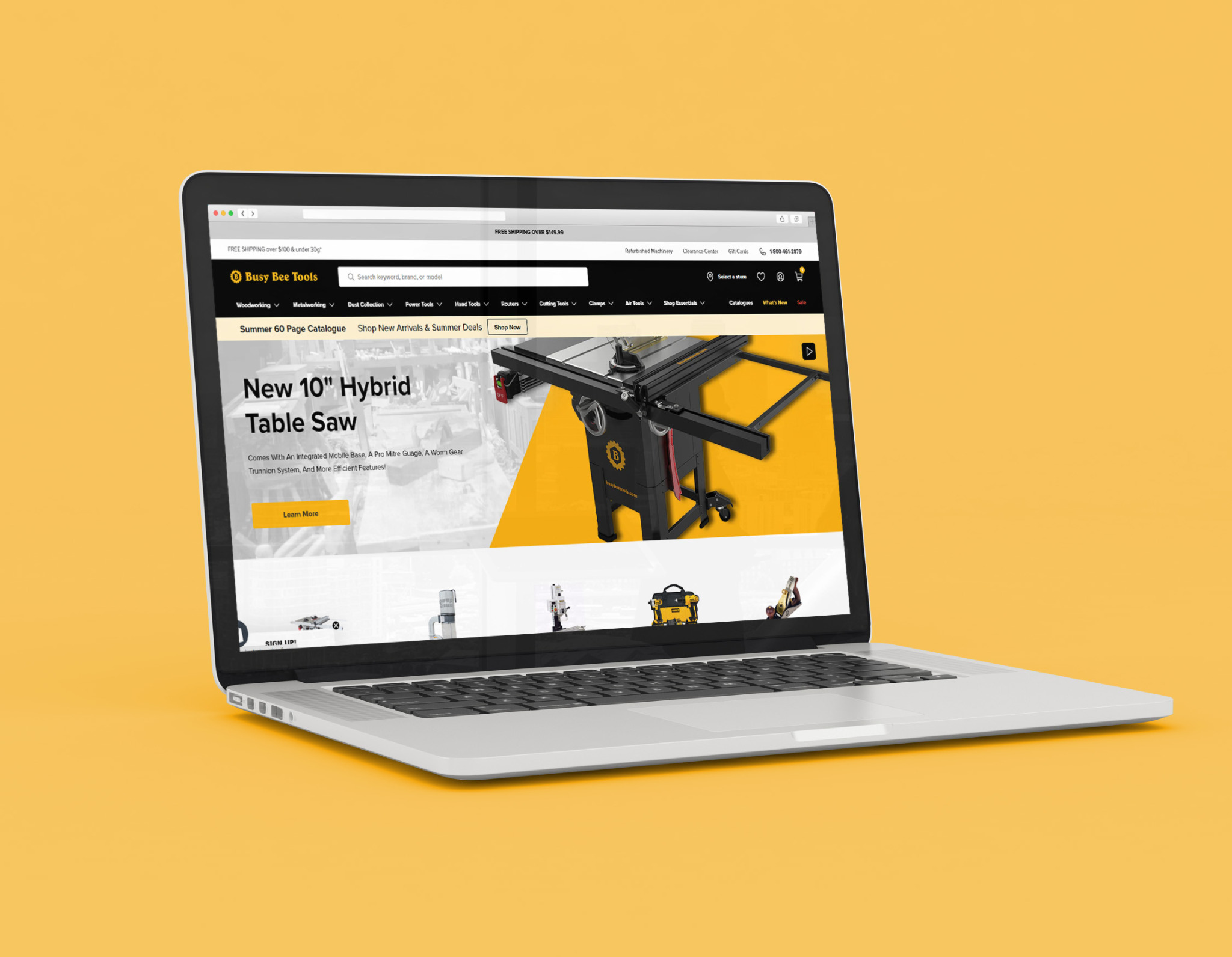 Busy Bee Tools e-commerce website design displayed on a laptop
