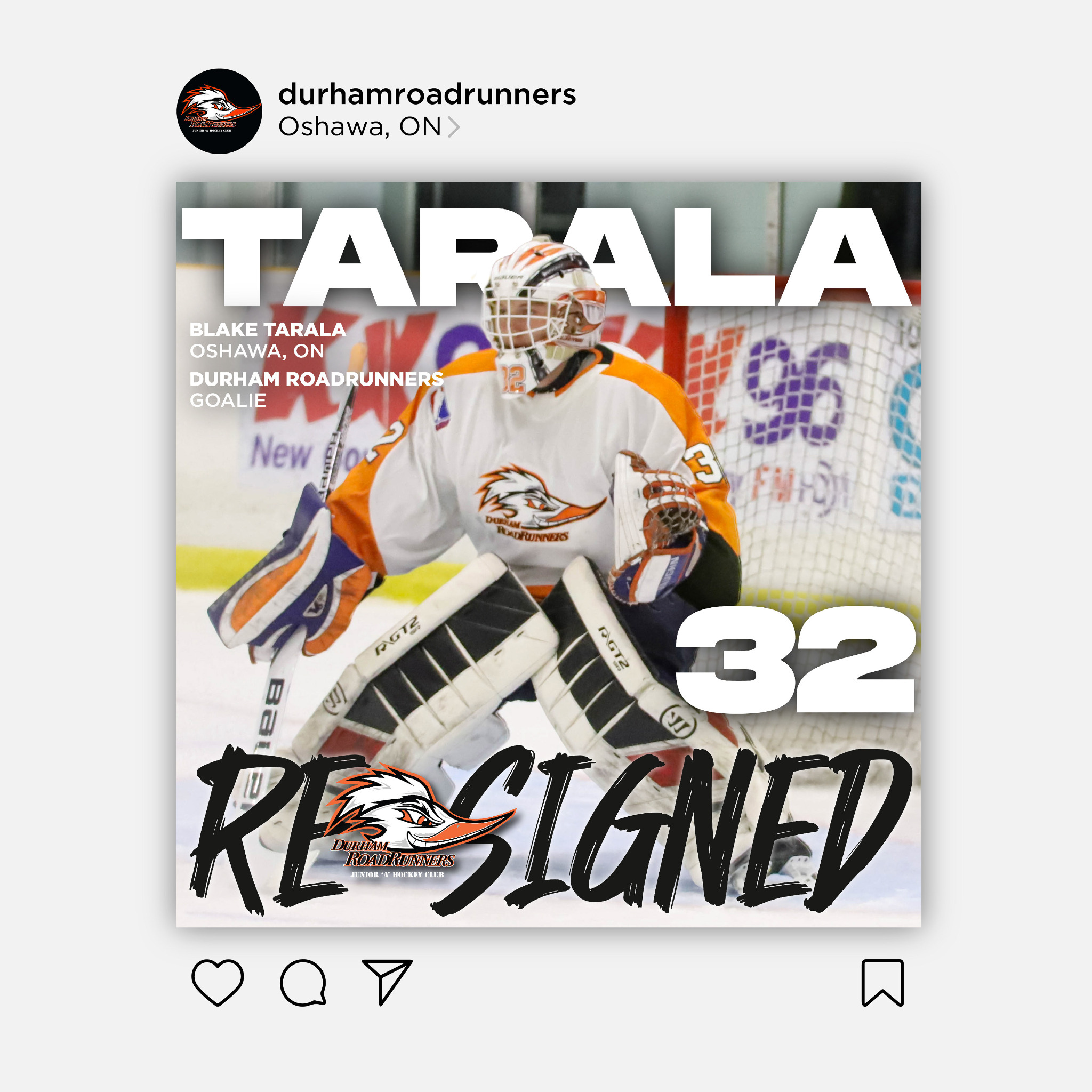 Durham Roadrunners player re-signed social graphic