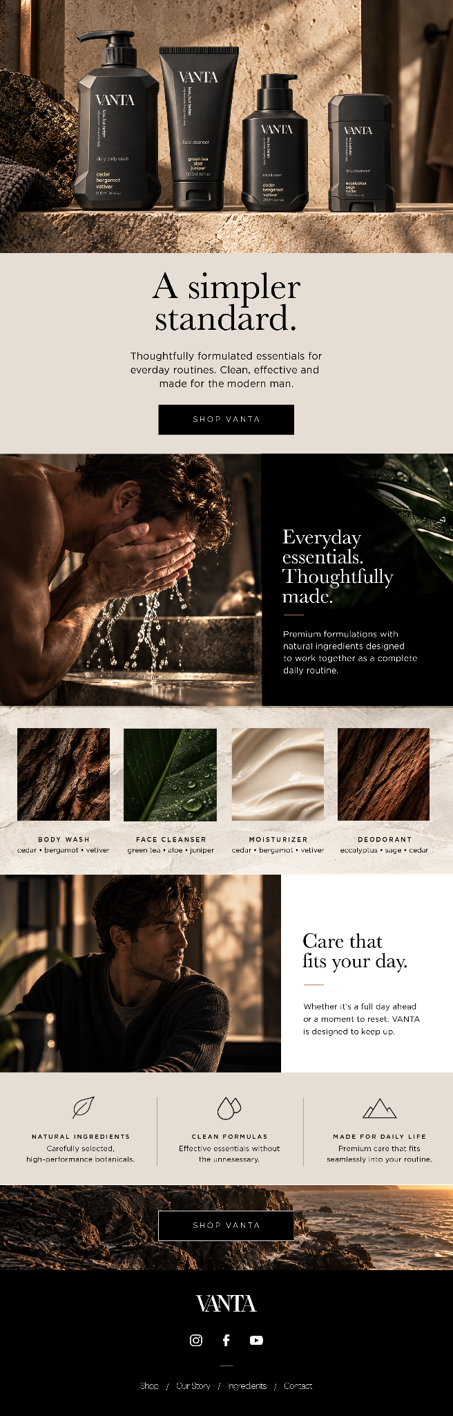 VANTA launch email design for the men’s personal-care collection